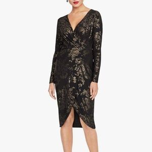 ✨RACHEL ROY “Lauren” Faux Wrap Dress - Black with Gold Floral Foil - Small✨